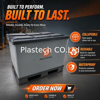 กล่องพอลเล็ตพับได้ 1200x800mm PP กล่องพับได้ 4 ทาง เข้าฟิวมิเกชั่นฟรี สามารถคืนได้สําหรับโลจิสติกส์อาหารอัตโนมัติ