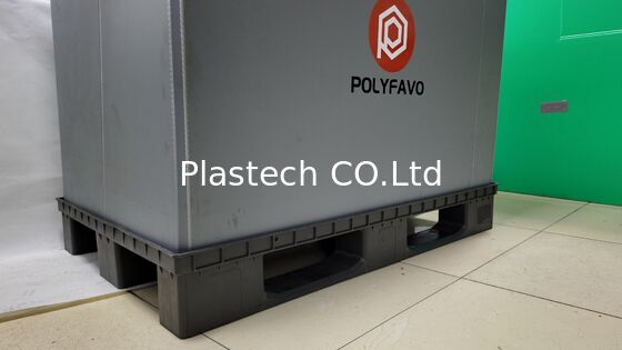 กล่องพอลเล็ตพับได้ 1200x800mm PP กล่องพับได้ 4 ทาง เข้าฟิวมิเกชั่นฟรี สามารถคืนได้สําหรับโลจิสติกส์อาหารอัตโนมัติ
