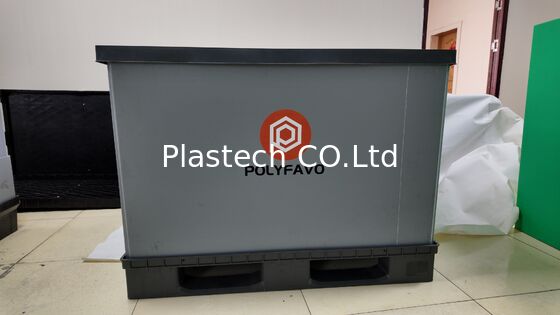กล่องพอลเล็ตพับได้ 1200x800mm PP กล่องพับได้ 4 ทาง เข้าฟิวมิเกชั่นฟรี สามารถคืนได้สําหรับโลจิสติกส์อาหารอัตโนมัติ